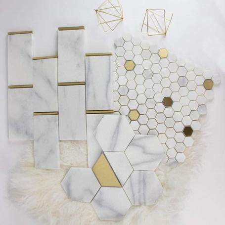 Fairmont Brass Hex Mosaic Mesh-Mounted - Image 4