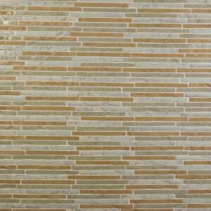 A textured wall covered with horizontal strips of varying shades of beige and light brown.