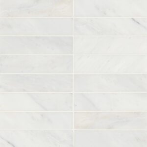 A pattern of white polished tiles with subtle gray veining, arranged in horizontal rows.