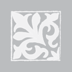 A decorative square pattern featuring intricate, swirling designs in a light gray tone.