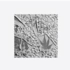 A textured monochrome composition of leaves and pebbles, creating a natural, abstract appearance.