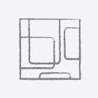 A minimalist abstract drawing consisting of interconnecting lines and shapes arranged within a square.
