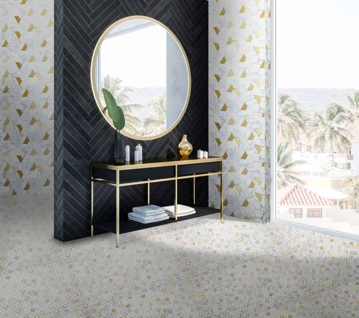 Fairmont Brass Mini Hex Mosaic Mesh Mounted - Image 5