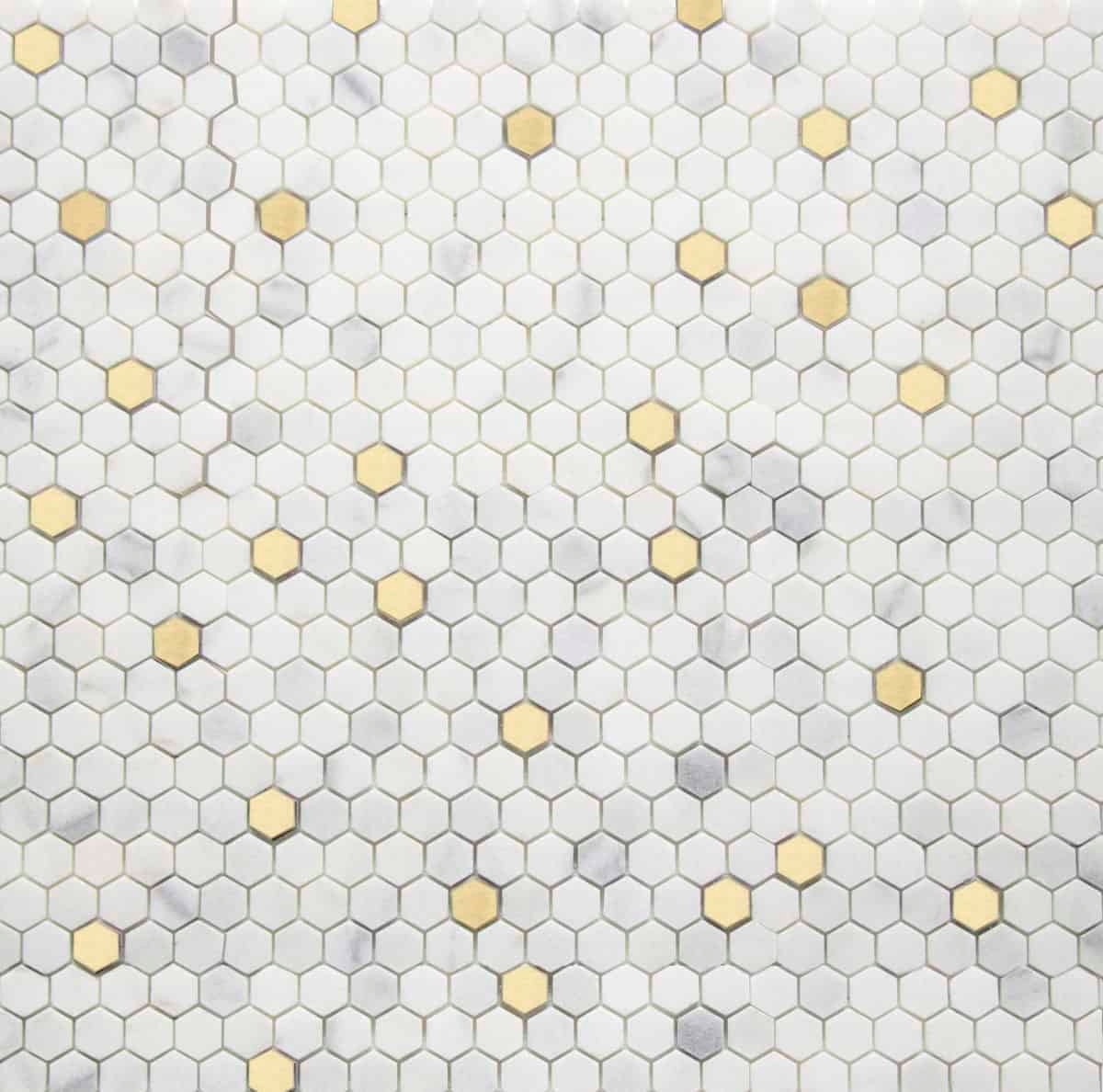 Fairmont Brass Mini Hex Mosaic Mesh Mounted