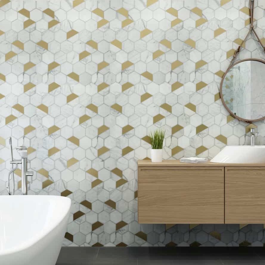 Fairmont Brass Hex Mosaic Mesh-Mounted - Image 7
