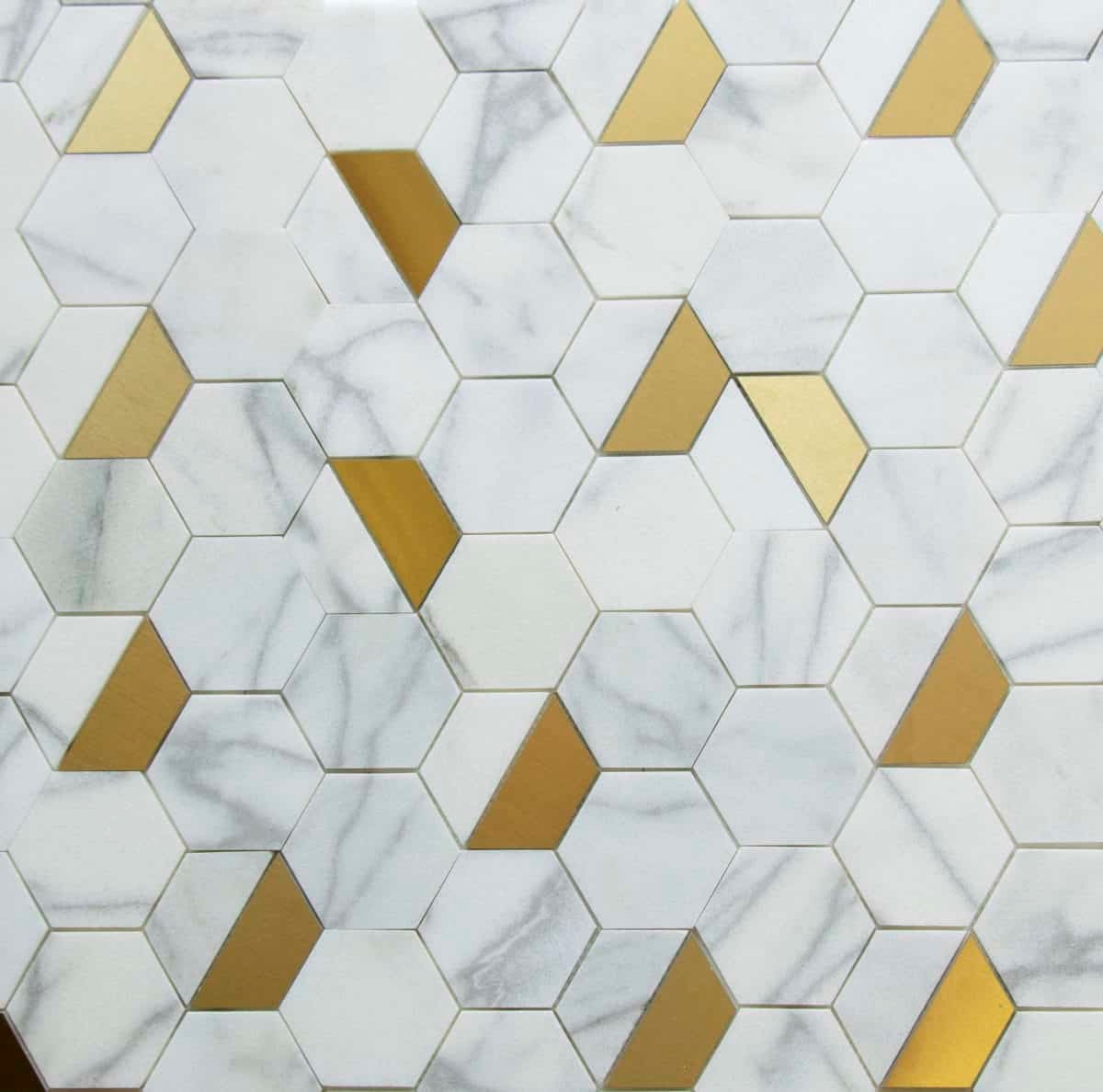 Fairmont Brass Hex Mosaic Mesh-Mounted