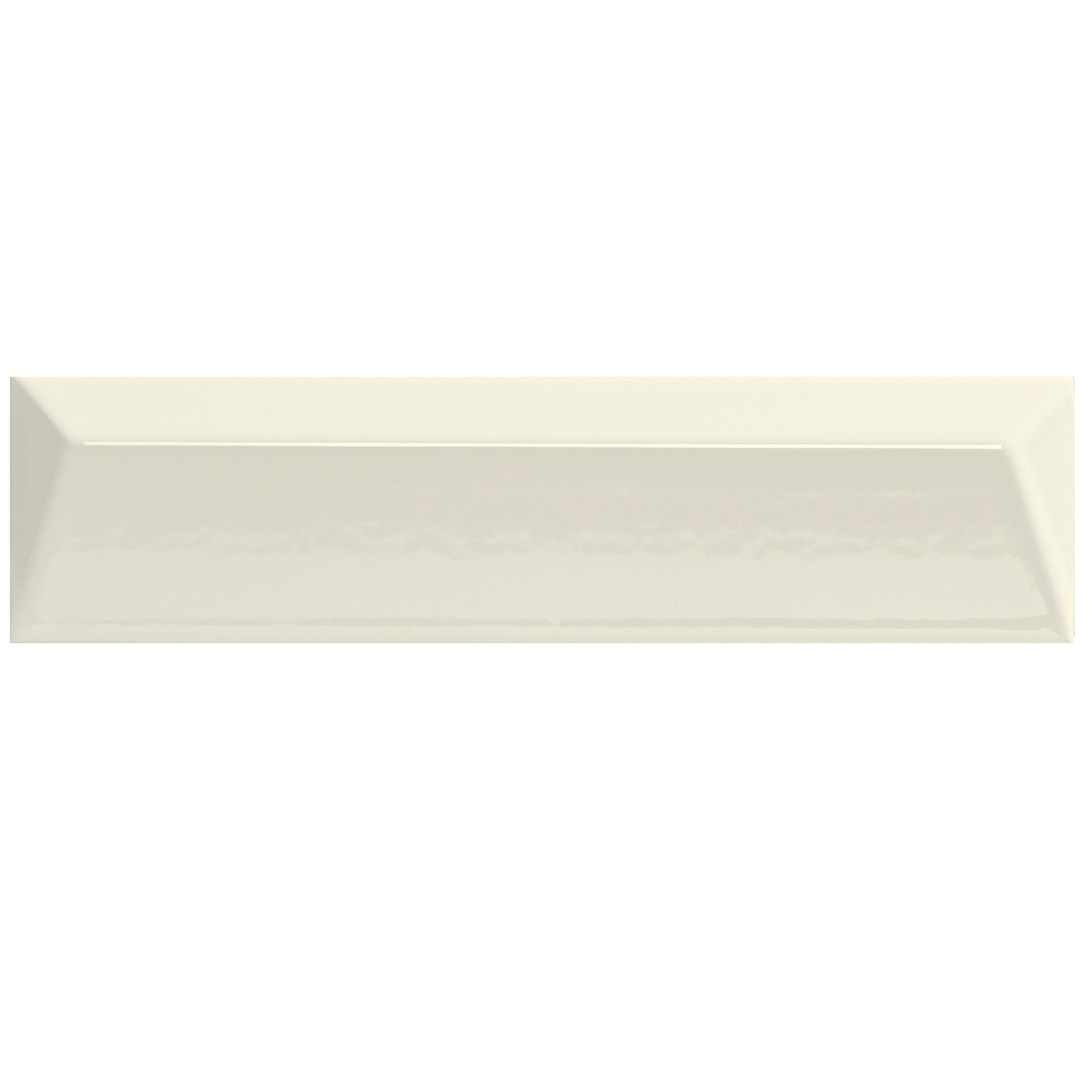 A long, rectangular piece of glossy cream-colored tile with a slight bevel along the edges.