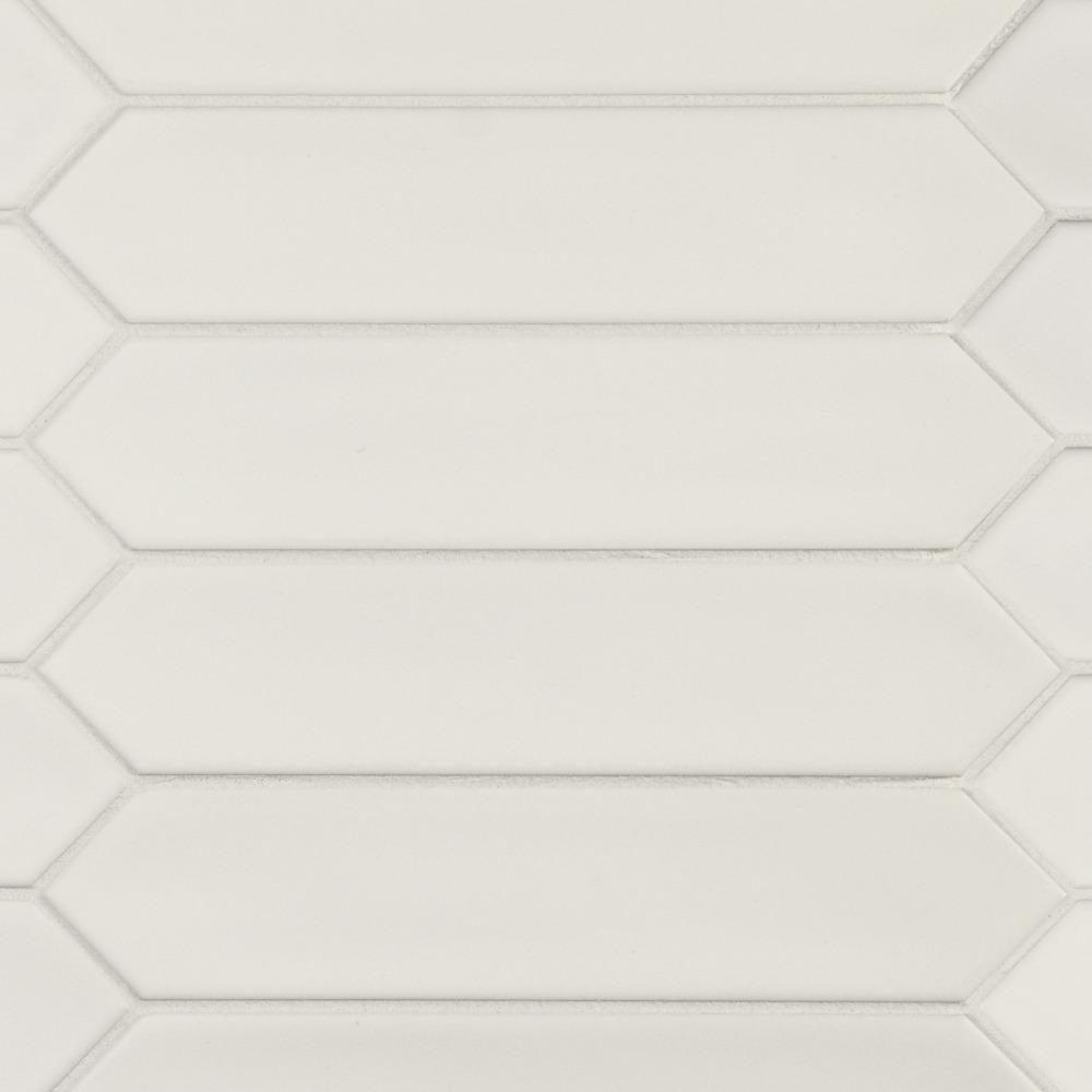 Pattern of elongated white tiles arranged in a horizontal layout, creating a clean and modern aesthetic.