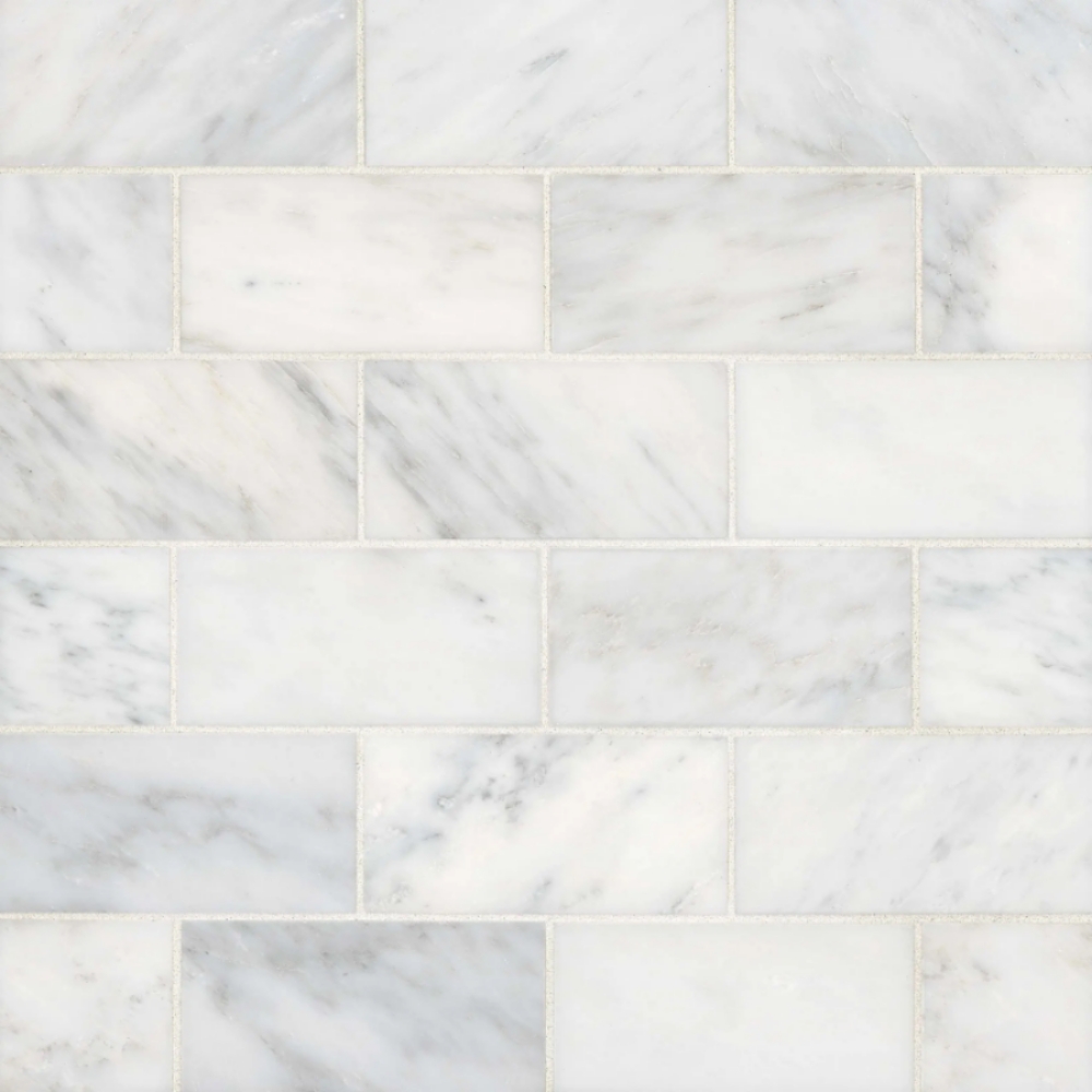 Ferrara Honed Marble Tile in Bianco, 3" x 6"