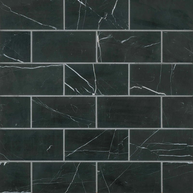 Ferrara Honed Marble Tile in Nero, 3" x 6"