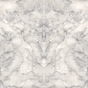 A symmetrical pattern resembling gray veined marble with a soft, cloudy appearance, creating an elegant and timeless aesthetic.