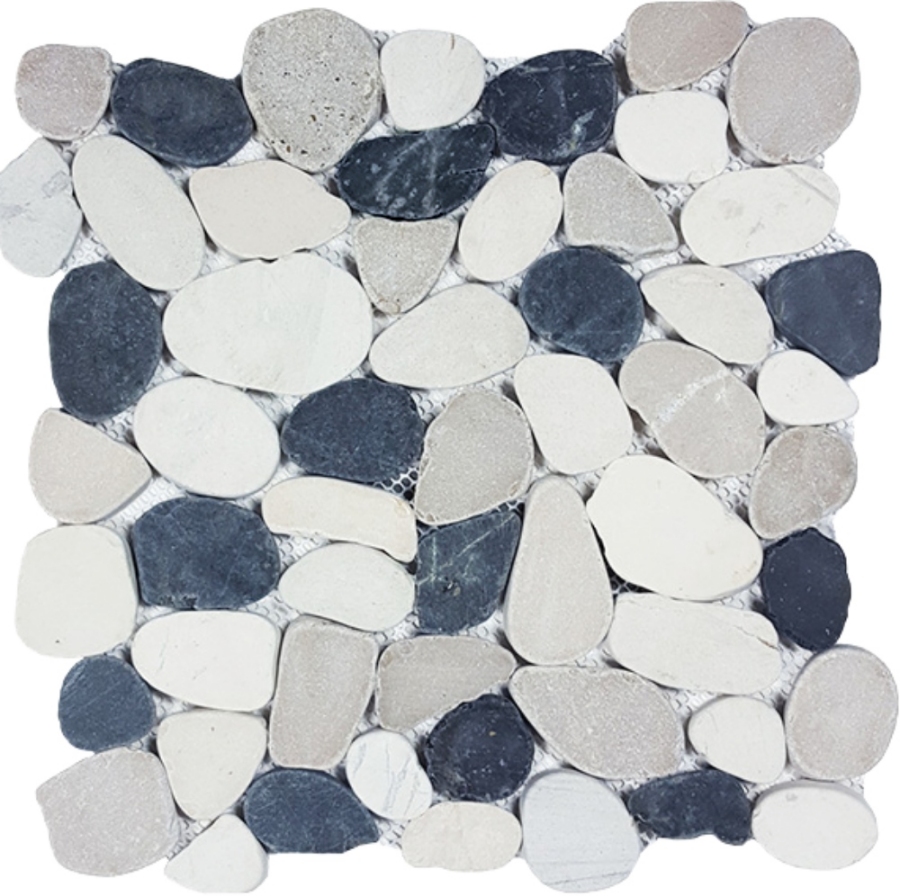 Ocean Stones Sliced Mosaic Black, White and Tan