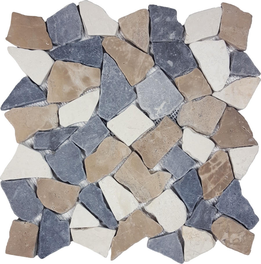 Ocean Stones Tumbled Mosaic Tan, White, Gray