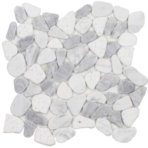 Ocean Stones Terrazzo Sliced Polished Marble Mosaic Carrara Bardiglio White