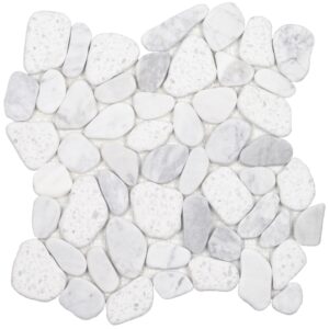 Ocean Stones Terrazzo Sliced Polished White Marble Mosaic Carrara