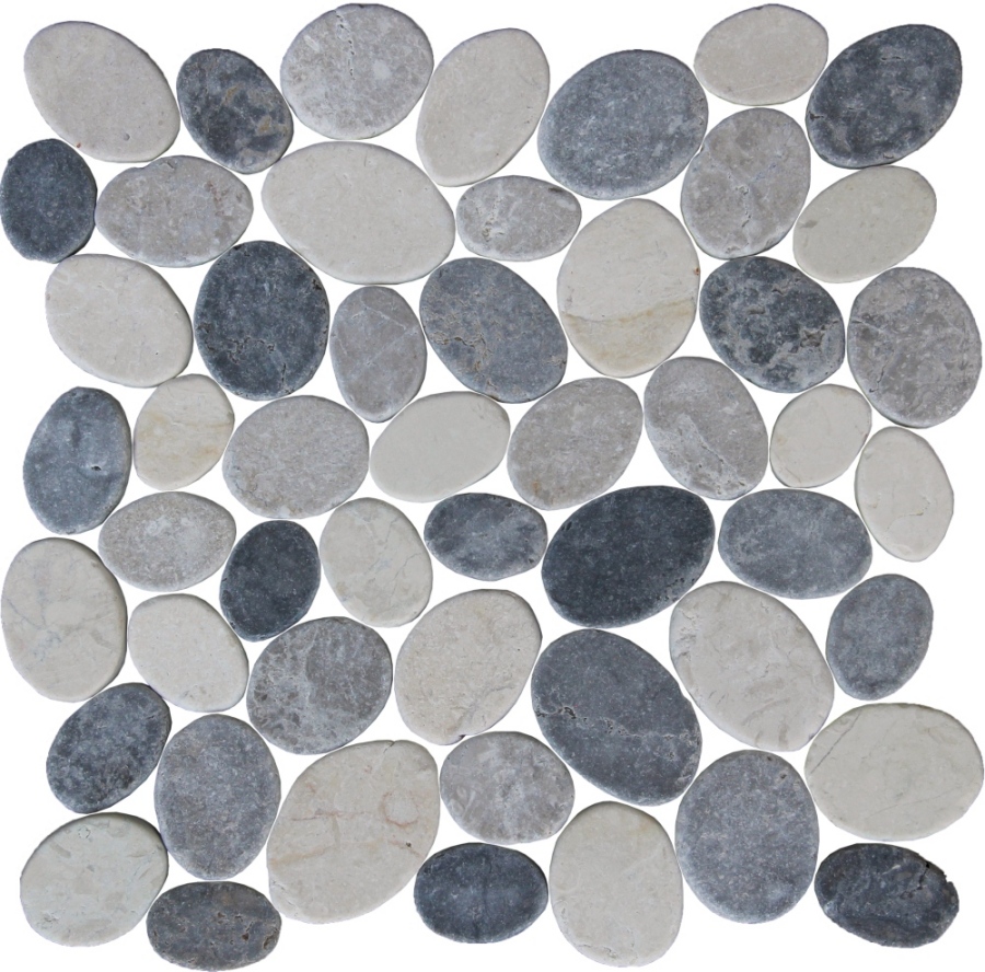 Ocean Stones Coin Mosaic Light and Dark Grey, White
