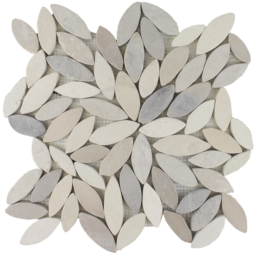 Ocean Stones Sliced Flower Mosaic White, Tan, Grey