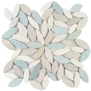 Ocean Stones Sliced Flower Mosaic White, Green, Tan