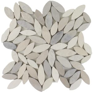 Ocean Stones Sliced Flower Mosaic White, Tan, Grey