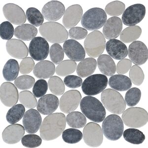 Ocean Stones Coin Mosaic Light and Dark Grey, White