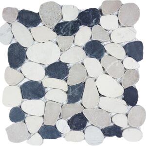 Ocean Stones Sliced Mosaic Black, White and Tan