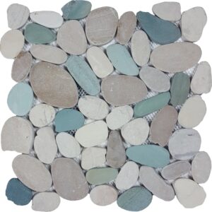 Ocean Stones Sliced Mosaic White, Green, Tan
