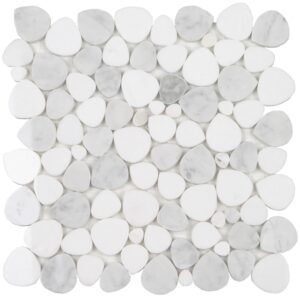 Ocean Stones Sliced Polished Marble Mosaic Bianco, Carrara, Thassos