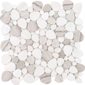 Ocean Stones Sliced Polished Marble Mosaic Light Wood Grain Italian White