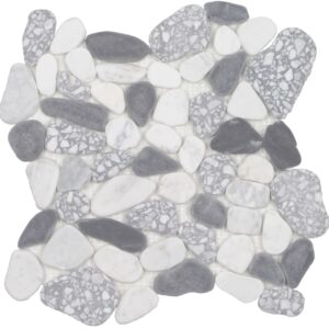 Ocean Stones Terrazzo Sliced Polished Marble Mosaic Carrara Nero Smoke