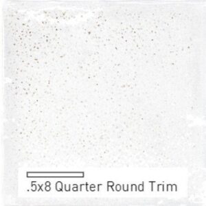 A square piece of material labeled '.5x8 Quarter Round Trim', with a white texture speckled with small dots.