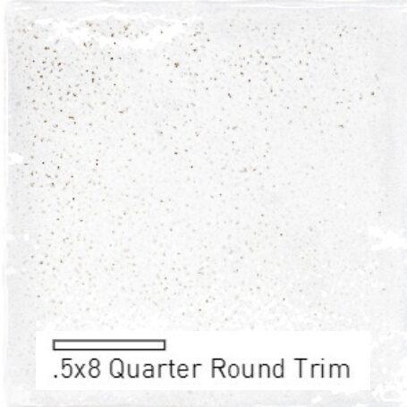 A square piece of material labeled '.5x8 Quarter Round Trim', with a white texture speckled with small dots.