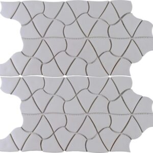 A textured tile design featuring interlocking shapes in light gray, accented with thin gold lines, creating an elegant and modern look.