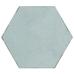A light blue hexagonal tile featuring a smooth surface and subtle texture.