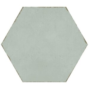 A hexagonal tile with a smooth surface in a muted green color and subtle edges.