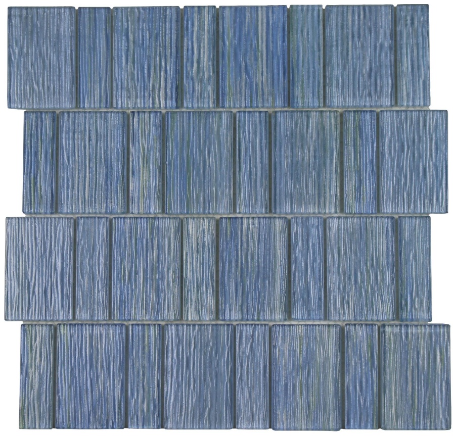 A patterned arrangement of rectangular tiles in varying shades of blue, featuring textured surfaces that create visual interest.