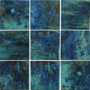 A mosaic of nine squares, each showcasing varying shades of deep blue and teal with textured patterns.