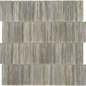 A textured tile design featuring elongated rectangular pieces in varying light gray tones, arranged in horizontal rows.