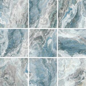 A textured pattern of swirling shades of blue and grey, resembling marble or oceanic waves, organized in a grid layout.