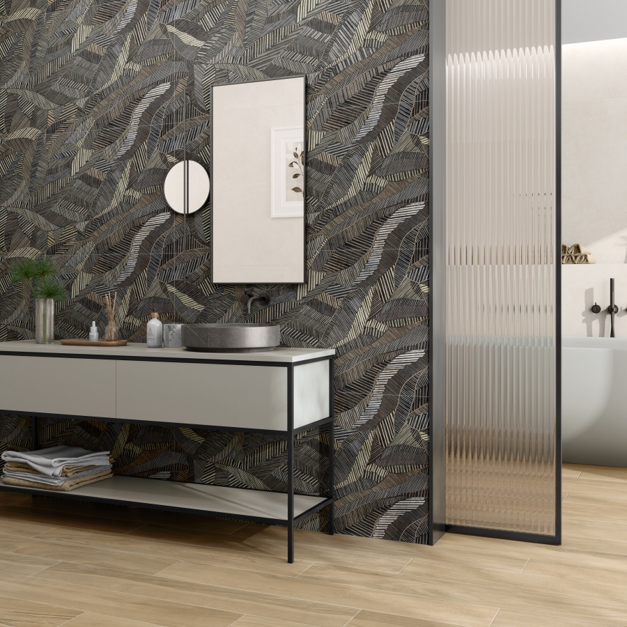 Tinsel Brown Leaf Glossy Porcelain Wall Tile - Image 2