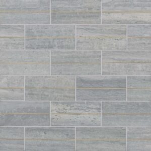 Ferrara Honed Marble Tile in Argento with Brass Inlay, 3" x 6"