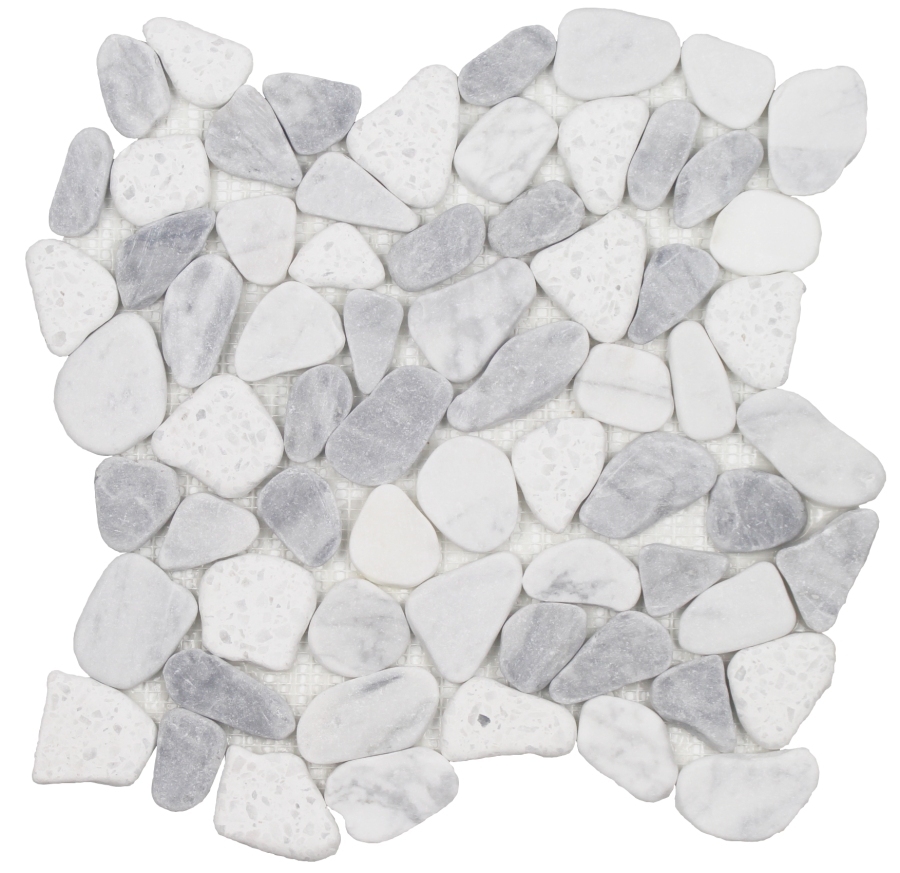 Ocean Stones Terrazzo Sliced Polished Marble Mosaic Carrara Bardiglio White