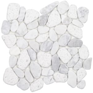 Ocean Stones Terrazzo Sliced Polished White Marble Mosaic Carrara