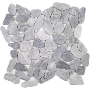 Ocean Stones Terrazzo Sliced Polished Marble Mosaic Carrara Bardiglio White