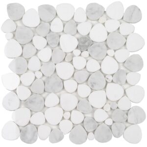 Ocean Stones Terrazzo White Green Tan Sliced Mosaic