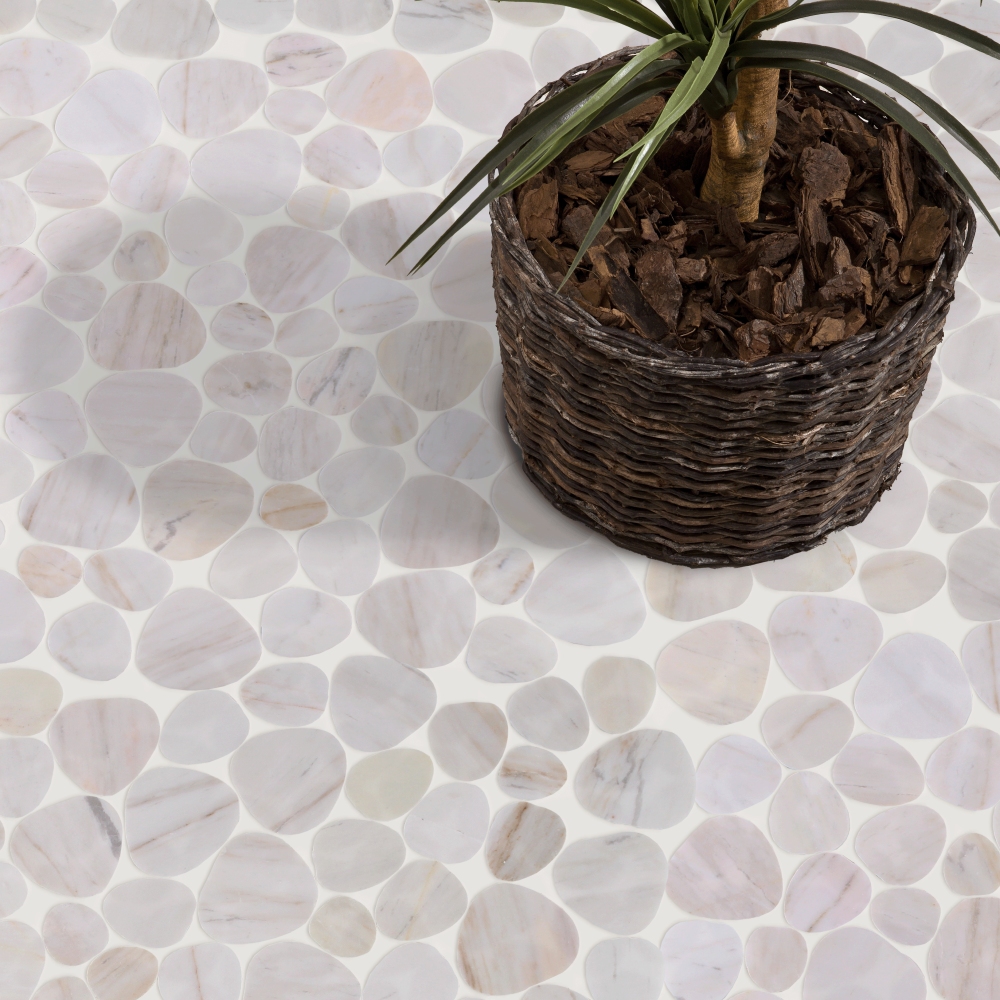 Ocean Stones Wooden White Sliced Marble Polished Mosaic - Image 2