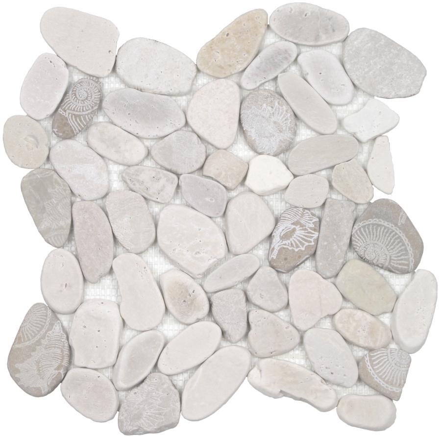 Ocean Stones Fossil Light Color Sliced Mosaic